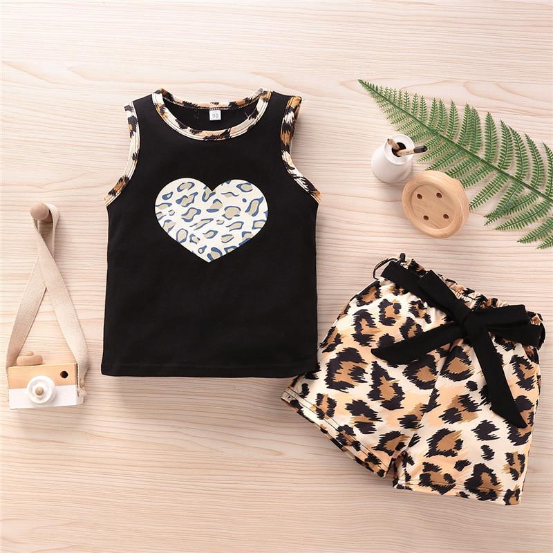 2-piece Sleeveless Top & Leopard Print Shorts for Toddler Girl