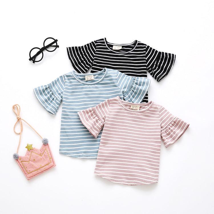 9M-4Y Striped Flared Sleeve Tops Toddler Girl Wholesale Boutique Clothing