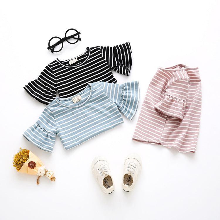 9M-4Y Striped Flared Sleeve Tops Toddler Girl Wholesale Boutique Clothing