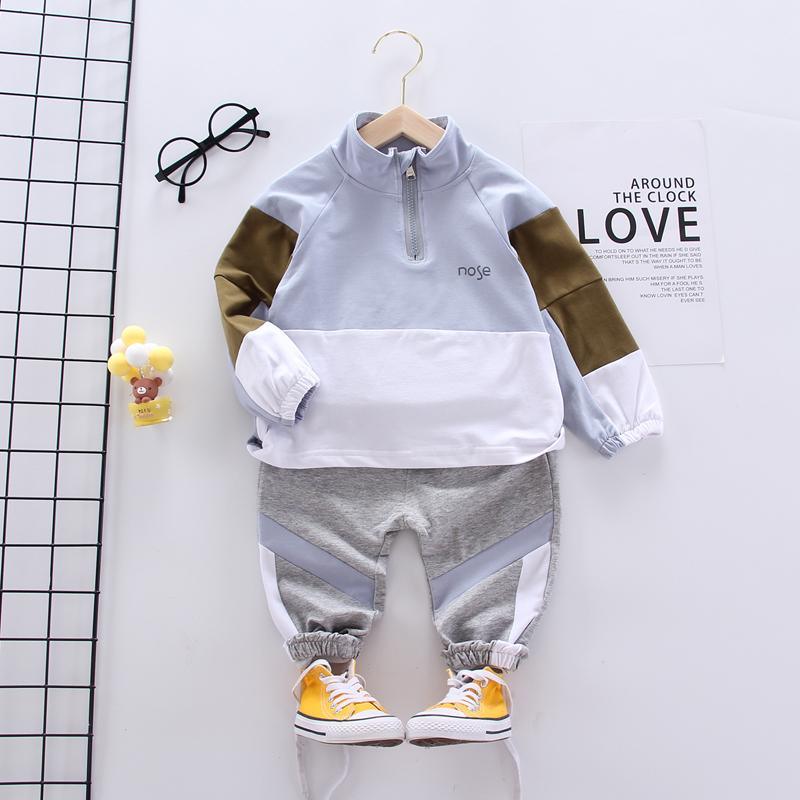 2pcs Fashion Color-block Letter Hoodies and Pants Wholesale children's clothing