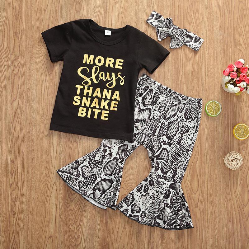 3-piece Letter Pattern T-shirt & Boot Cut Pants & Headband for Toddler Girl