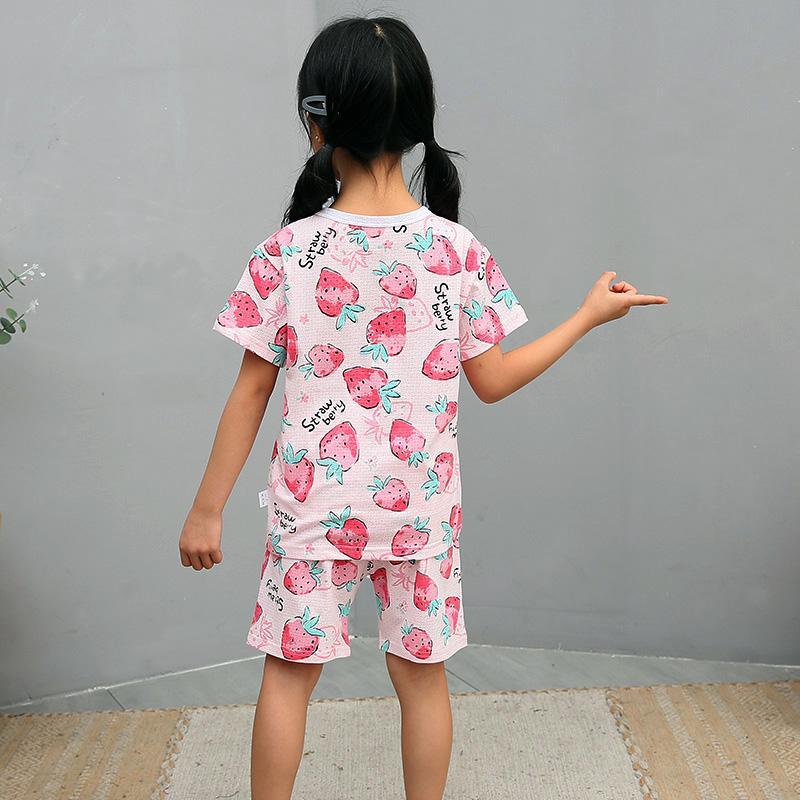 2-piece Strawberry Pattern Pajamas Sets for Toddler Girl