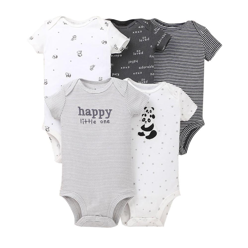 5PCs Set Jumpsuit Baby Boys Girls Short Sleeve Mixed Color Printing Triangle Jumpsuit Creeper 7