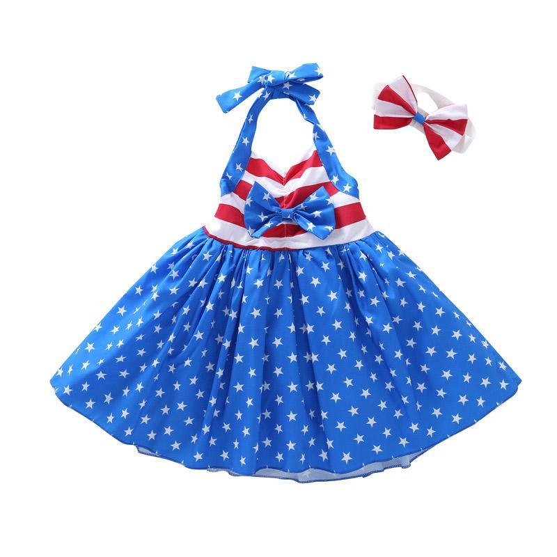 Baby Girl Independence Day Sling Dress & Bowknot Headband