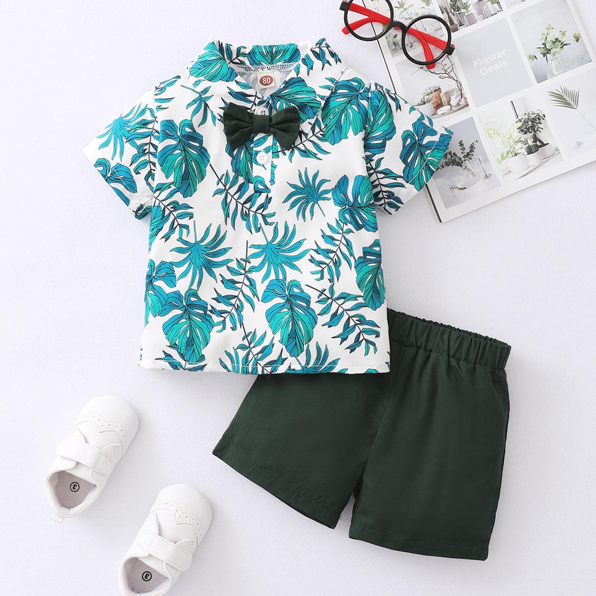 Baby Boy Leaf Print Polo Shirt And Shorts Baby Boy Clothing Sets