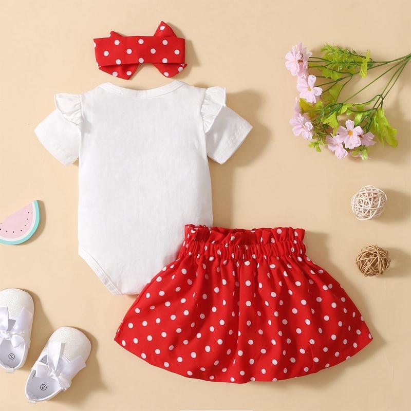 Baby Girl Letter Pattern Bodysuit & Polka Dot Skirt & Headband