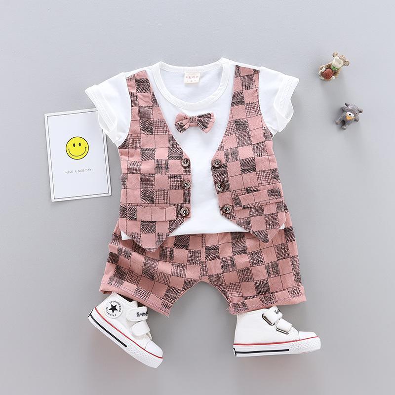 2-piece Fashion Plaid Bow Gentry T-shirt and Casual Suits