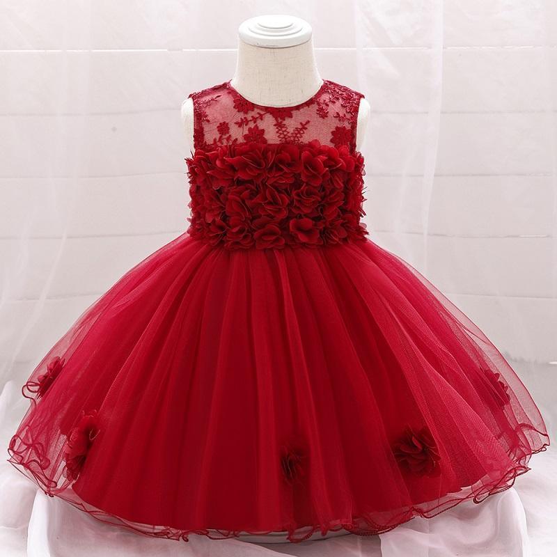 Baby Girl 3D Flower Decor Sleeveless Mesh Formal Dress