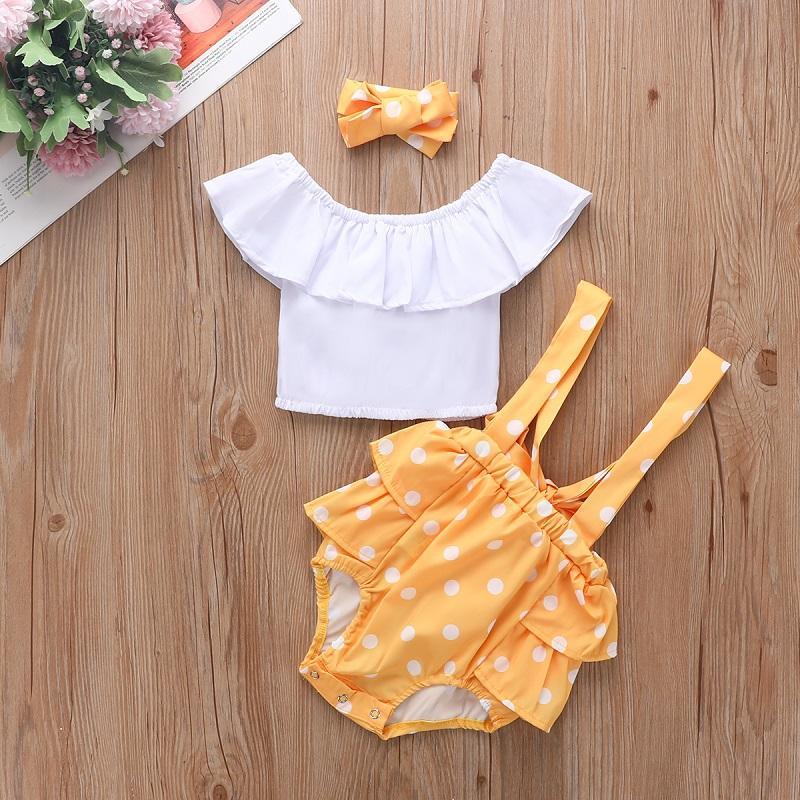 Baby Girl Ruffle Top & Suspender Shorts & Polka Dot Headband