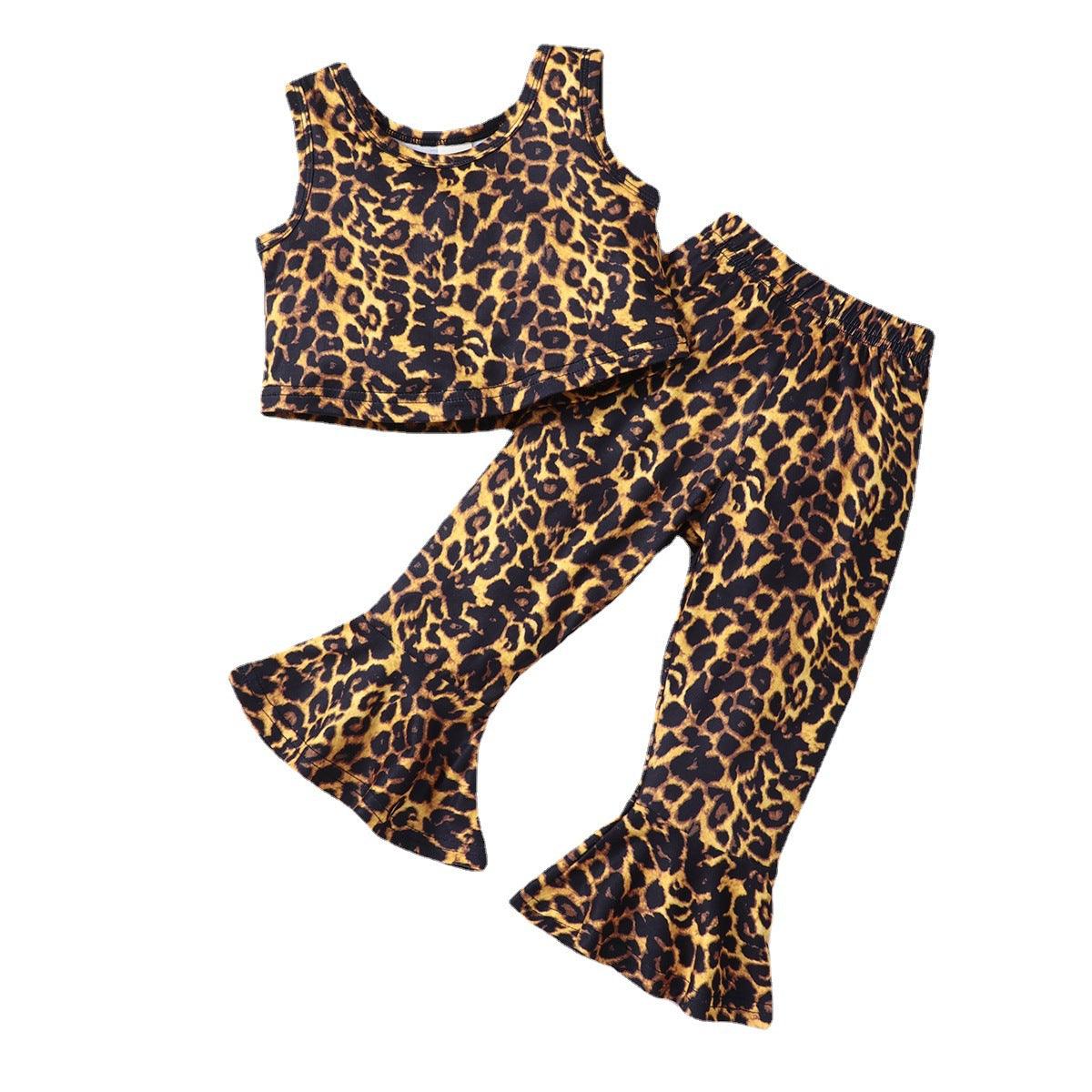 Baby Girl Leopard Print Vest And Flared Pants Two Piece Baby Sets