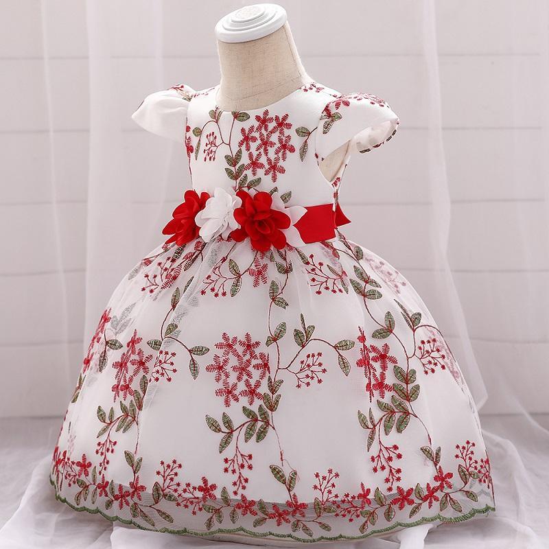 Baby Girl 3D Flower Decor Embroidered Floral Print Mesh Formal Dress