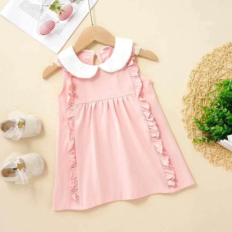 Baby Girl Ruffle Trim Peter Pan Collar Sleeveless Dress