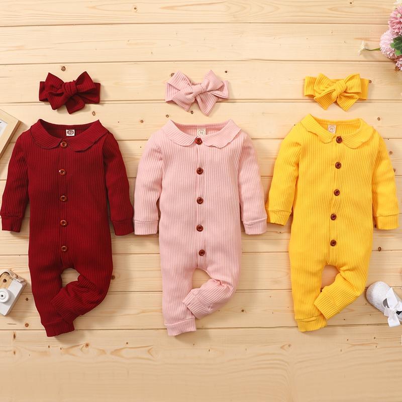 2-piece Solid Knit Jumpsuit & Headband for Baby Girl