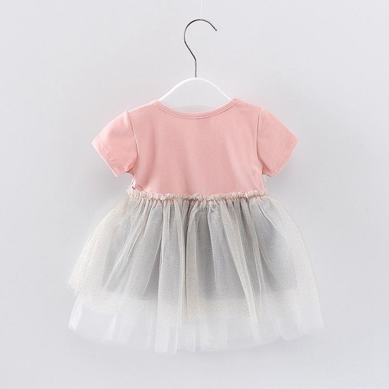 Baby Girls Bow Mesh Splice Color Contrast Princess Dress