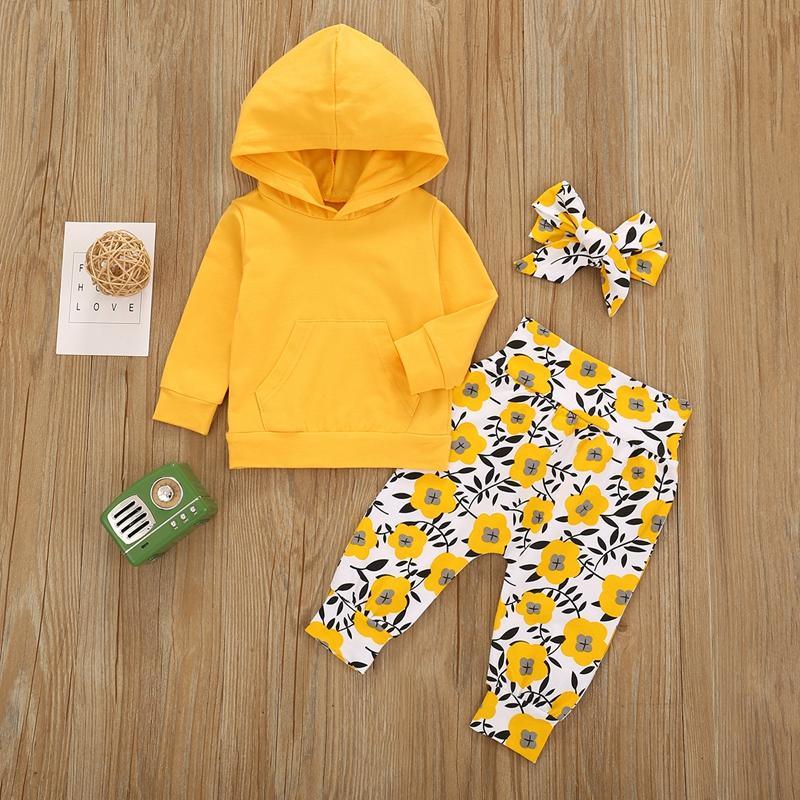 3-piece Hoodie & Headband & Floral Pattern Pants for Toddler Girl