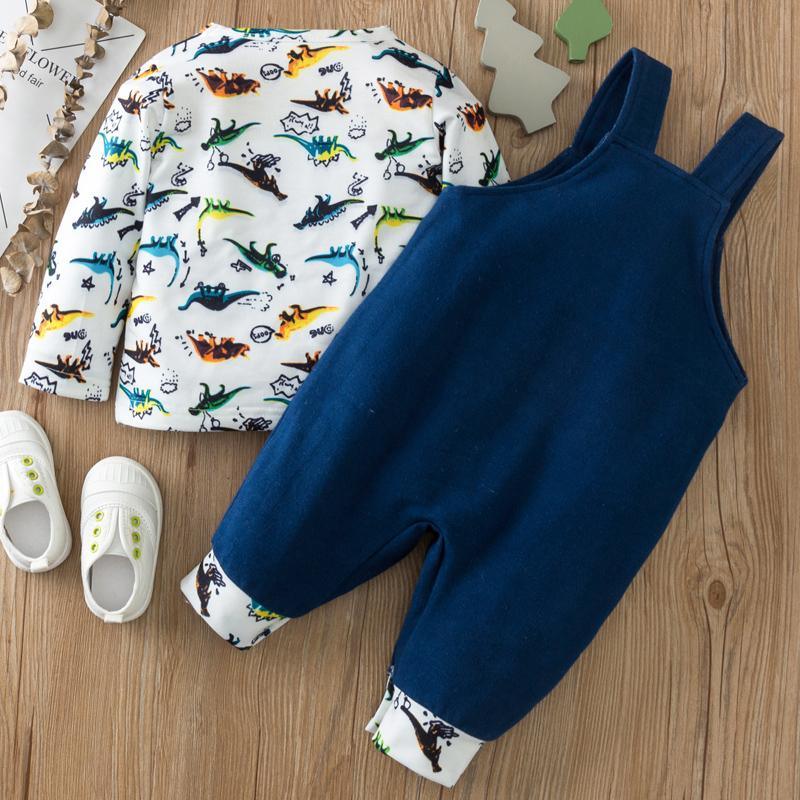 2-piece Dinosaur Pattern Long Sleeve T-shirt & Bib Pants for Baby