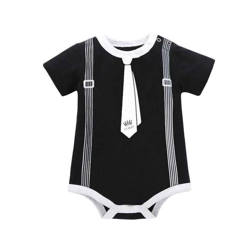 Baby Boys Solid Color Gentleman Print Short Sleeve Triangle Romper Jumpsuit