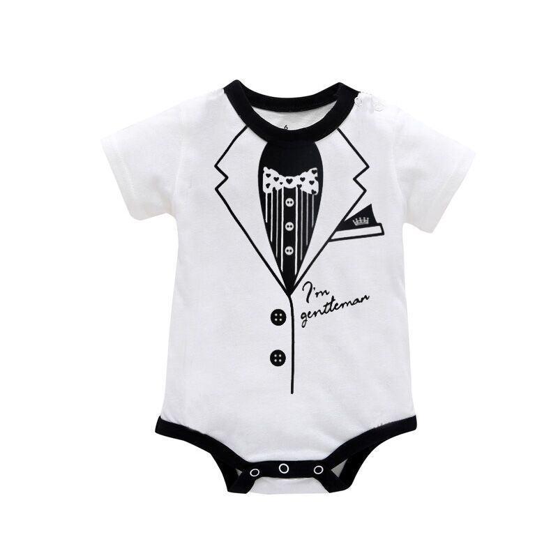 Baby Boys Solid Color Gentleman Print Short Sleeve Triangle Romper Jumpsuit