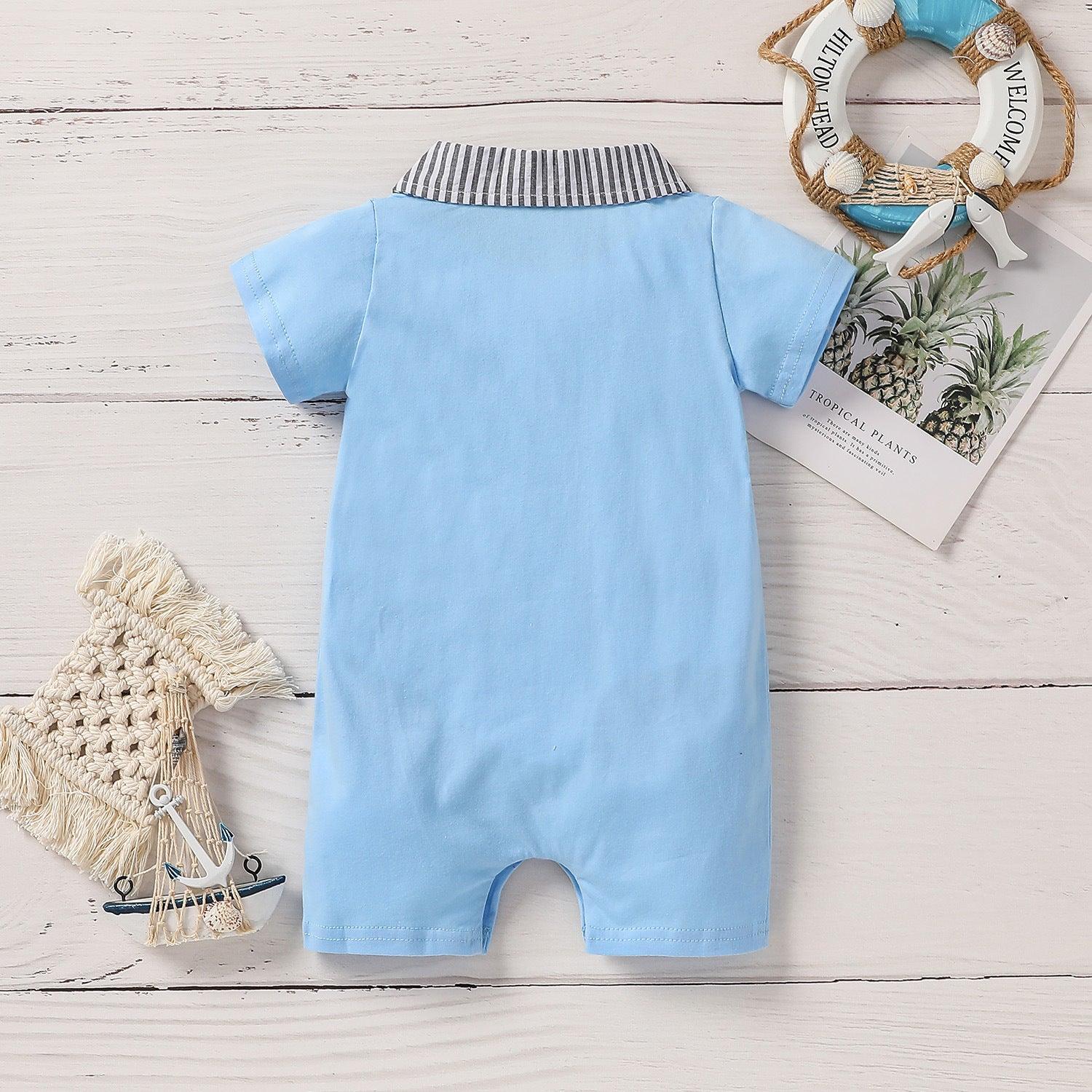 Baby Boy Lapel Collar Striped Pocket Baby Bodysuits Wholesale