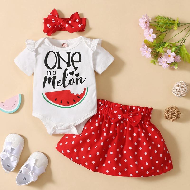 Baby Girl Letter Pattern Bodysuit & Polka Dot Skirt & Headband