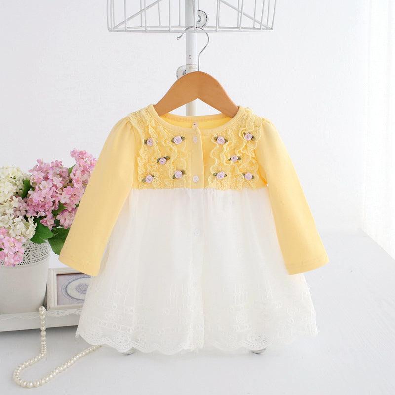 Baby Girl Long Sleeve Rose Mesh Lace Dress Baby Girl Princess Dress