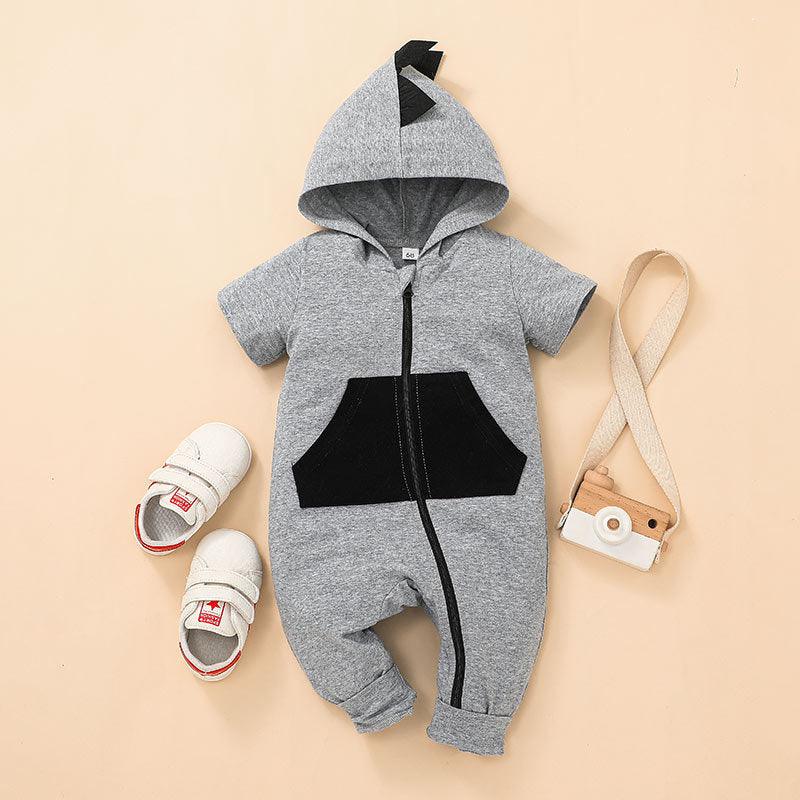 Baby Boy Dinosaur Colorblock Hooded Onesie Baby One Piece Jumpsuit