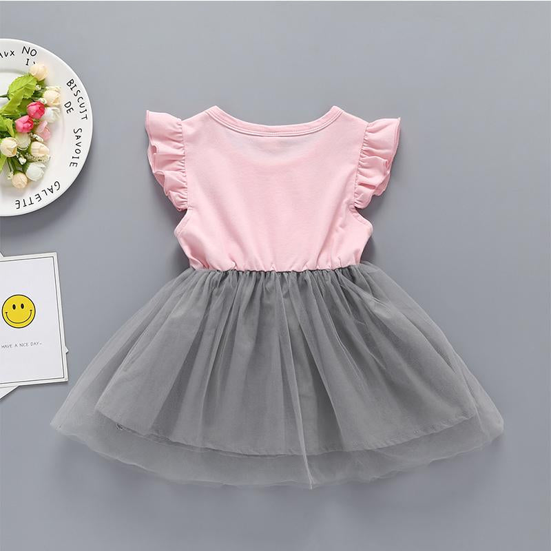 Baby Girl Lace Flying Sleeve Butterfly Mesh Splice Dress