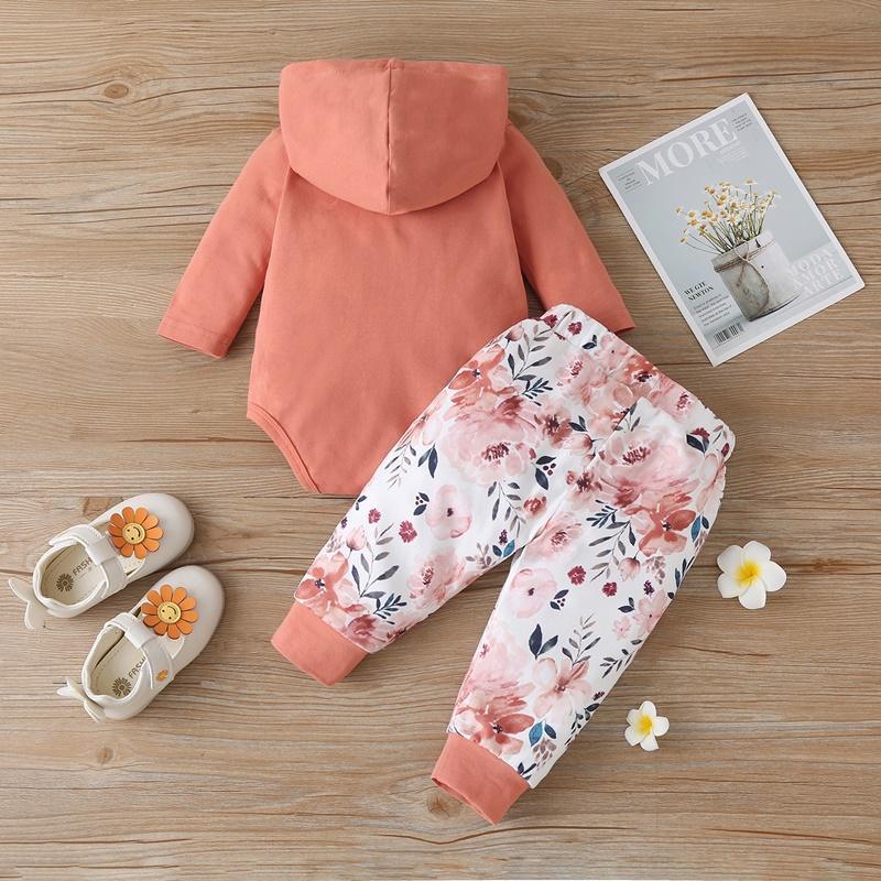 2-piece Hooded Romper & Floral Pants for Baby Girl