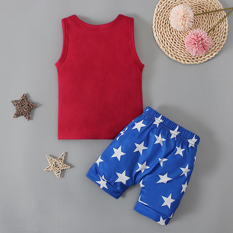 6months-3years Toddler Boy Sets Independence Day Tank Top & Star Print Shorts 2-Piece Set