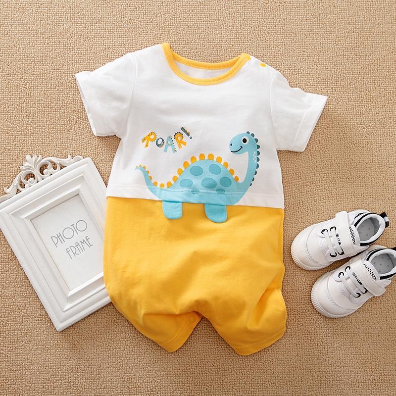 Baby Boy Cartoon Dinosaur Pattern Color-block Jumpsuit