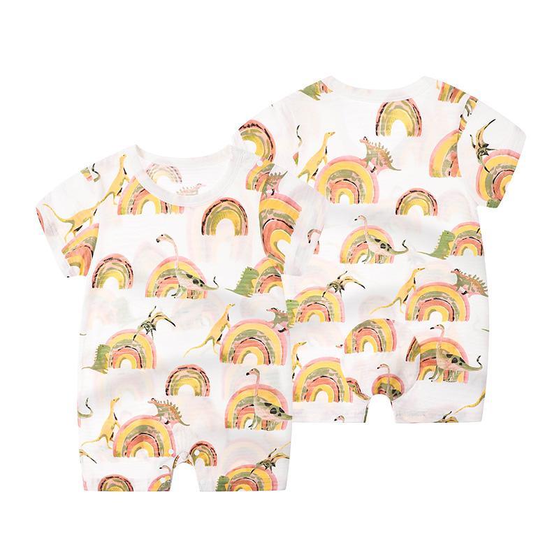 Baby Boy Dinosaur Print Rainbow Pattern Romper