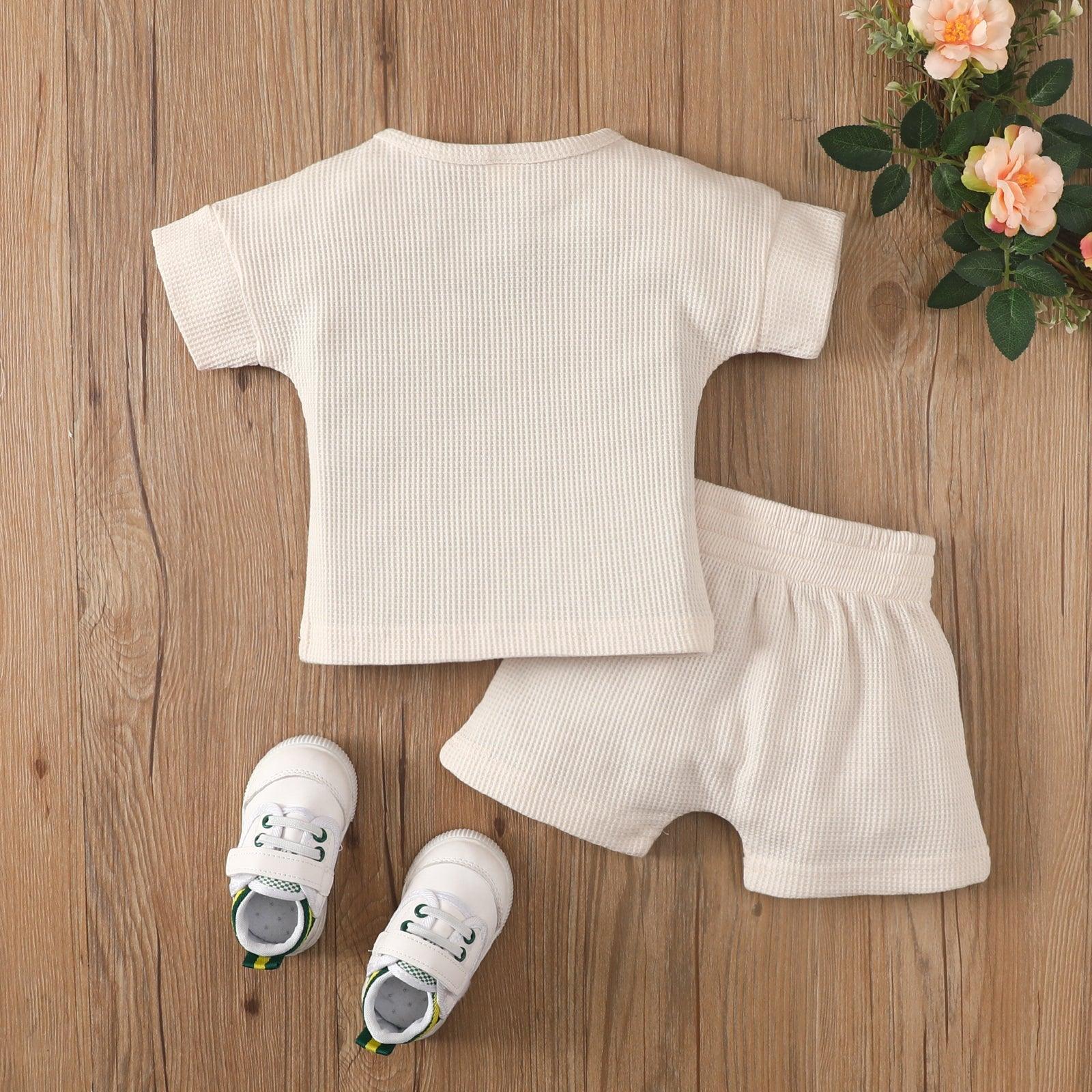 Baby Boy Solid Color Crew Neck Short Sleeve T-Shirt And Shorts Baby Outfit Sets