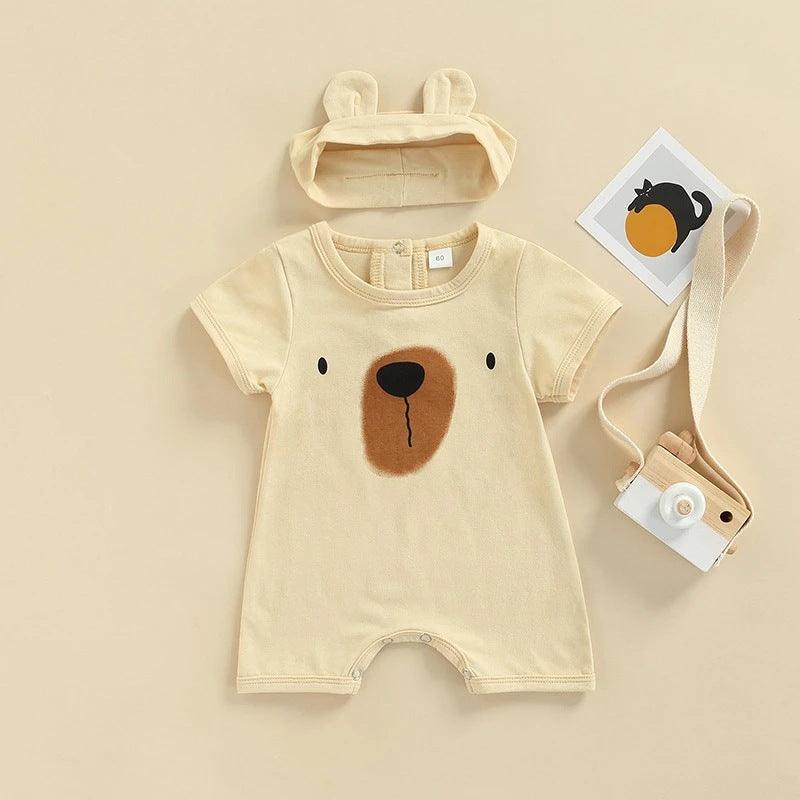 Baby Bear Print Bodysuit And Headband Baby One Piece Jumpsuit