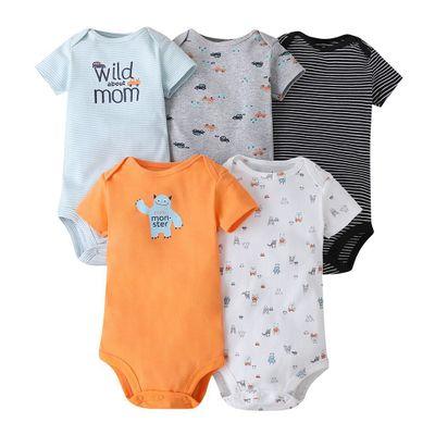 5PCs Set Jumpsuit Baby Boys Girls Short Sleeve Mixed Color Printing Triangle Jumpsuit Creeper 4