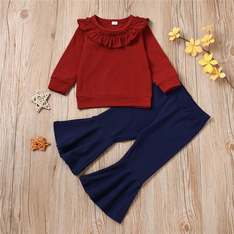 2-piece Ruffle Long Sleeve Shirt & Flared Pants for Toddler Girl