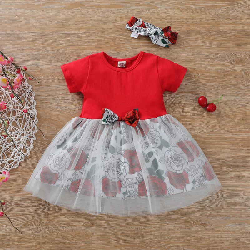 Baby Girl Bow Decor Tulle Hem Floral Dress & Headband