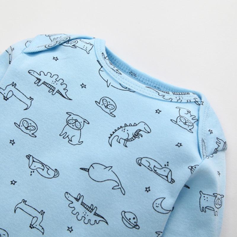 5PCS Baby Boys Girls Cotton Solid Color Printed Long Sleeve Triangle Jumpsuit