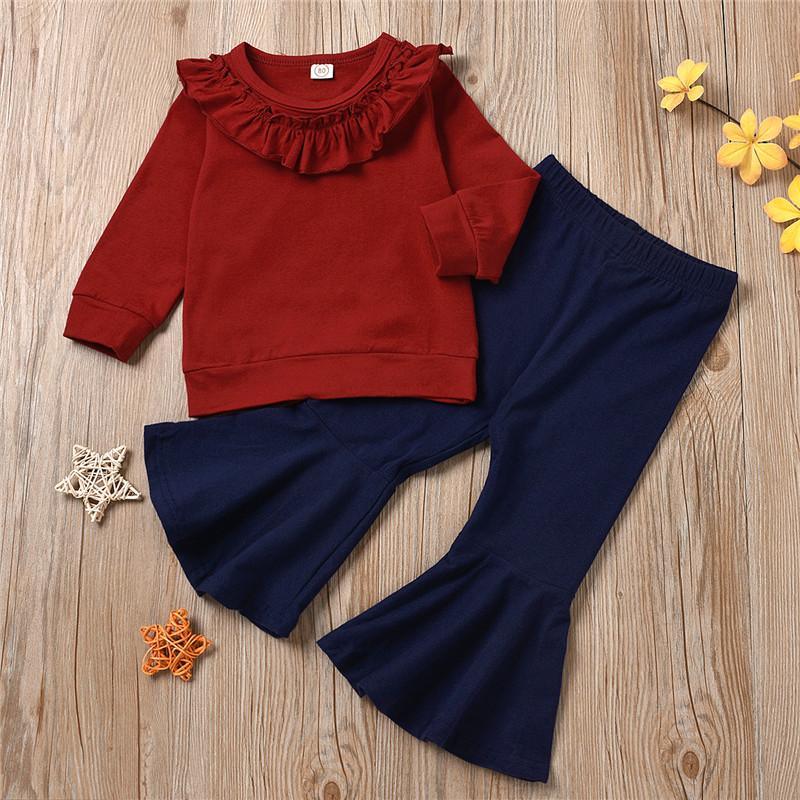 2-piece Ruffle Long Sleeve Shirt & Flared Pants for Toddler Girl