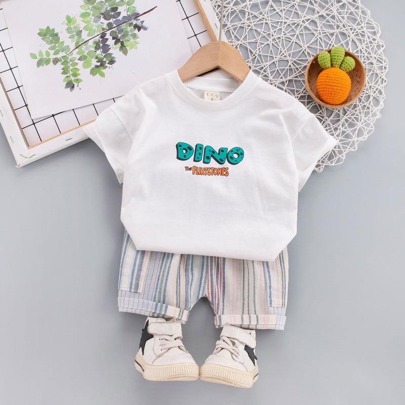 9months-3years Toddler Boy Sets Children's Clothing Suits Letters Cartoon Short-Sleeved T-Shirt & Striped Shorts