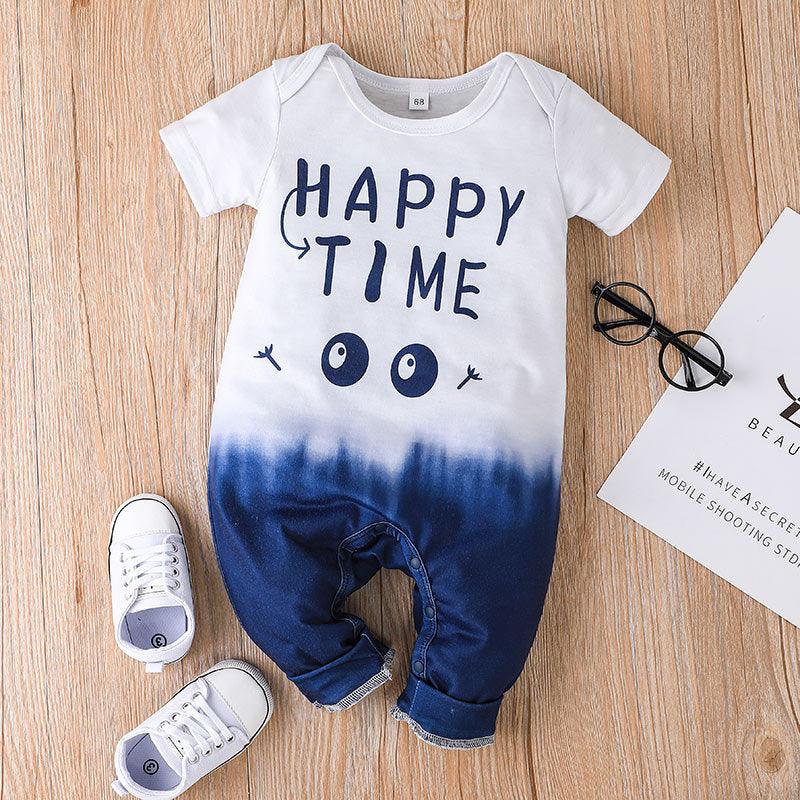 Baby Boy Tie-Dye Monogram Print Bodysuit Baby One Piece Jumpsuit