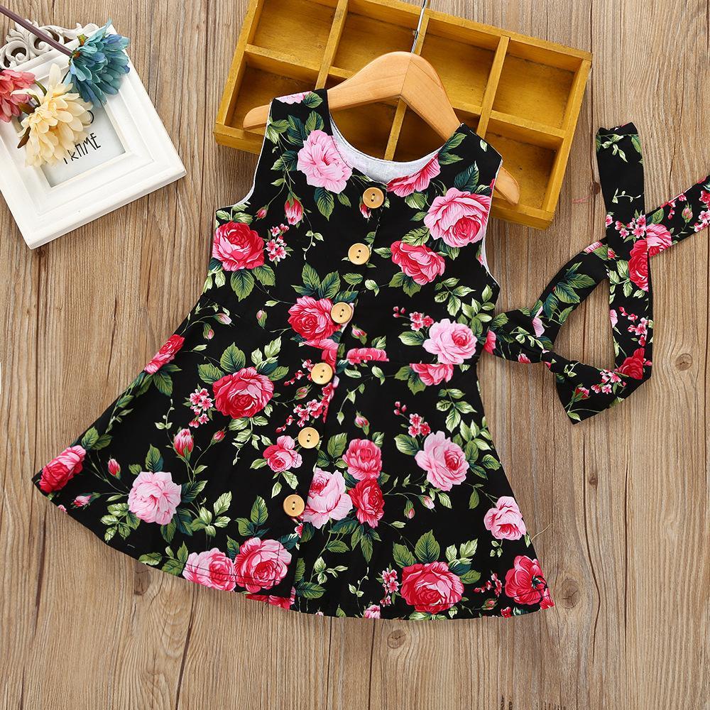 Baby Clothing Wholesale Vest Children's Hair Band Floral Skirt Suit