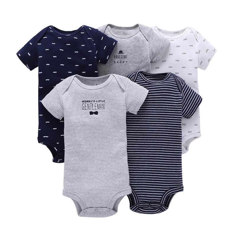 5PCs Set Jumpsuit Baby Boys Girls Short Sleeve Mixed Color Printing Triangle Jumpsuit Creeper 2