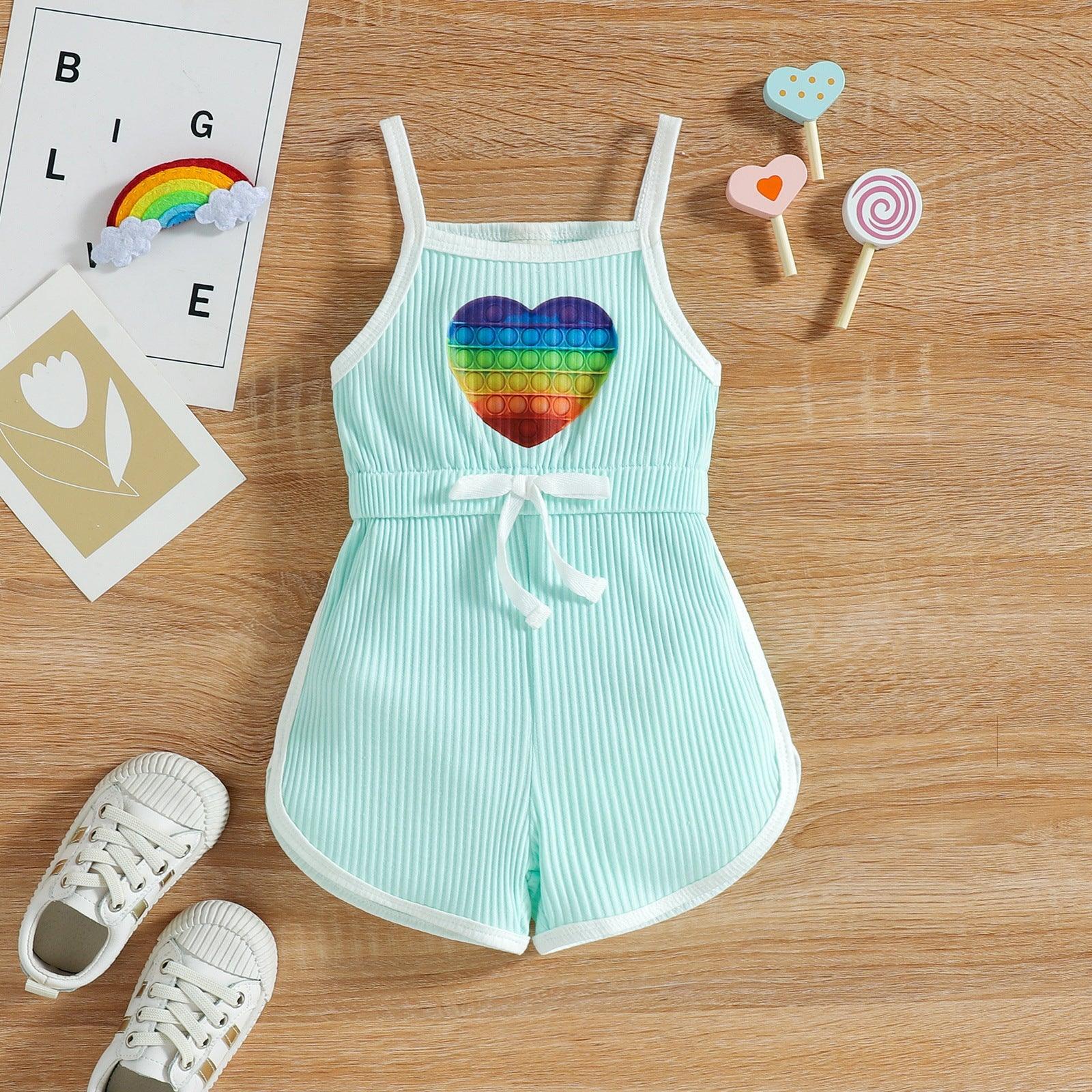 Baby Girl Love Rainbow Print Ribbed Bodysuit Baby Sleeveless Jumpsuit