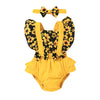 0-18M Baby Girls Flower Flutter Sleeve Suspender Bodysuit & Headband Wholesale Baby Onesies - PrettyKid