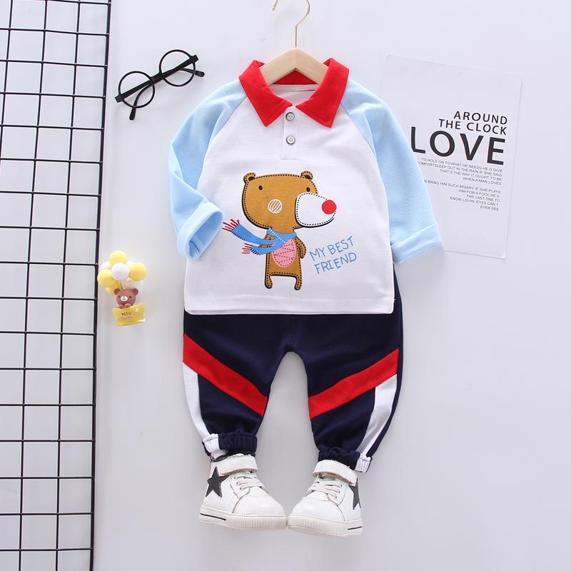 2-piece Bear Pattern Polo Shirt & Pants for Children Boy