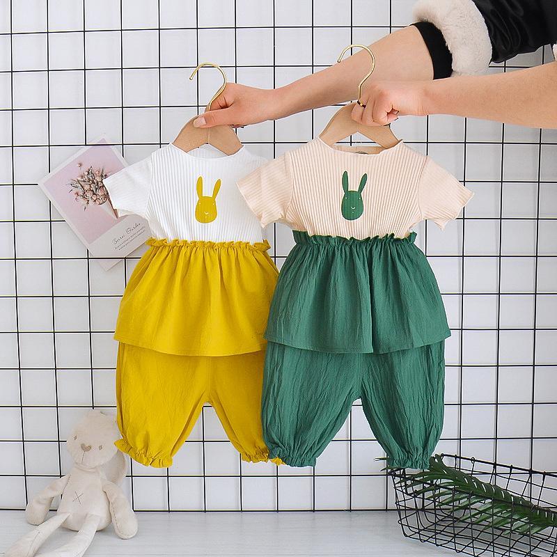 2-piece Rabbit Pattern T-shirt & Pants for Toddler Girl