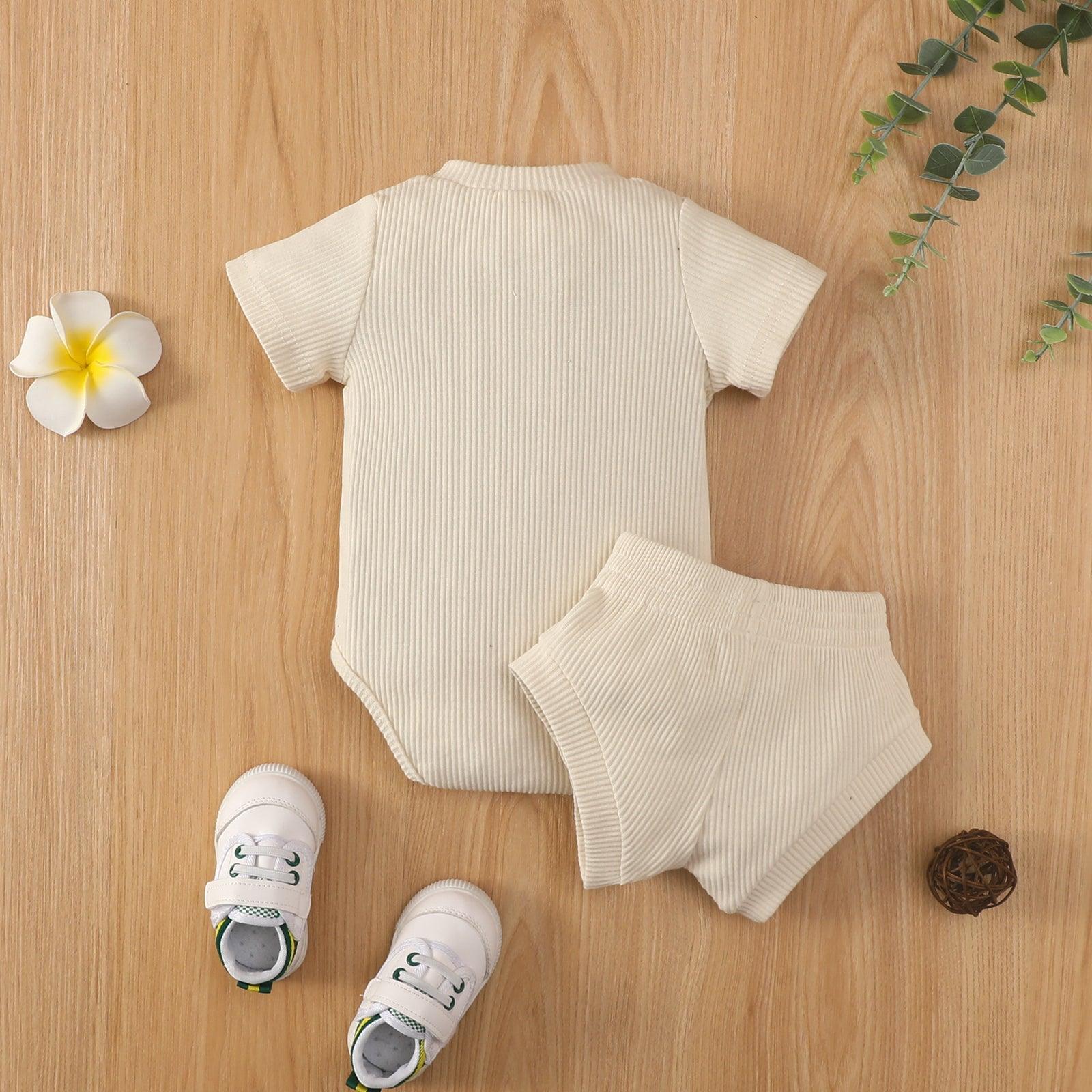 Baby Boy Solid Ribbed Bodysuit And Briefs Baby Outfit Sets