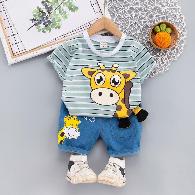 9months-4years Toddler Boy Sets Children's Clothing Two-Piece Suits Giraffe Design Summer Clothes