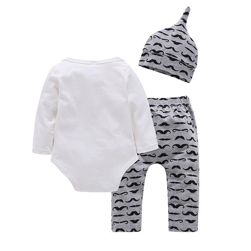 Baby Boy Letter Print Bodysuit And Mustache Pants And Hat Baby Outfit Sets