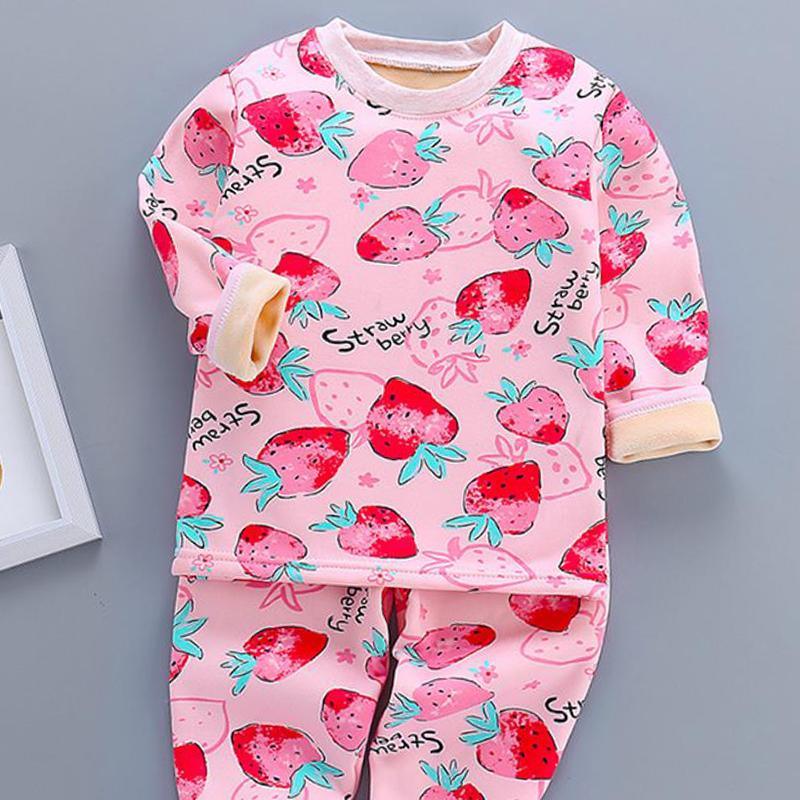 2-piece Strawberry Pattern Pajamas Sets for Toddler Girl